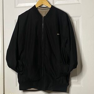 Vintage Lacoste Reversible Black Bomber Jacket with Beige Interior Trim#1